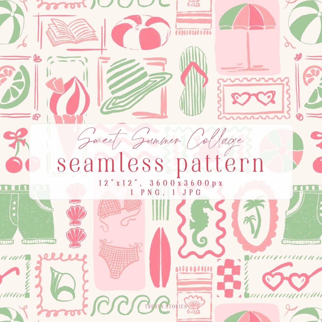 Kids Summer Seaside Seamless Pattern, Hand Drawn Beach Digital Paper ...