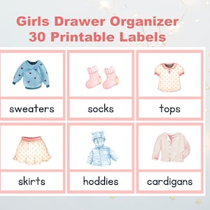 Clothes Drawer labels, Clothing Drawer Organizer, Closet Organiser, Wardrobe Dividers, Printable Instant download