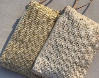 Bohemian Straw Beach Clutch Wallet Bag - Natural & Ivory