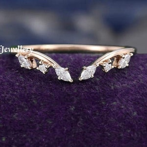 Delicate Diamond Wedding Band Rose Gold Open ring vintage petal engagement ring Delicate Stacking matching curved wedding band bridal ring