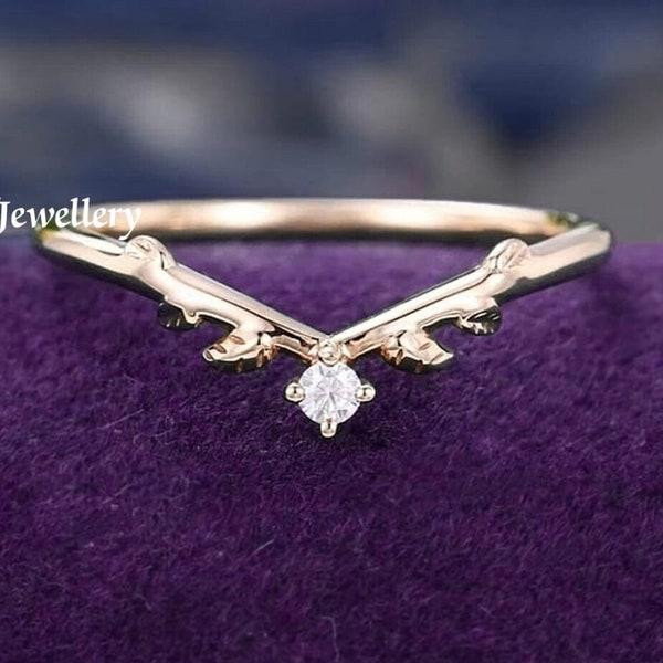 Curved Moissanite wedding band yellow gold vintage unique Marquise band for women Diamond Stacking Matching Bridal Promise Anniversary gift