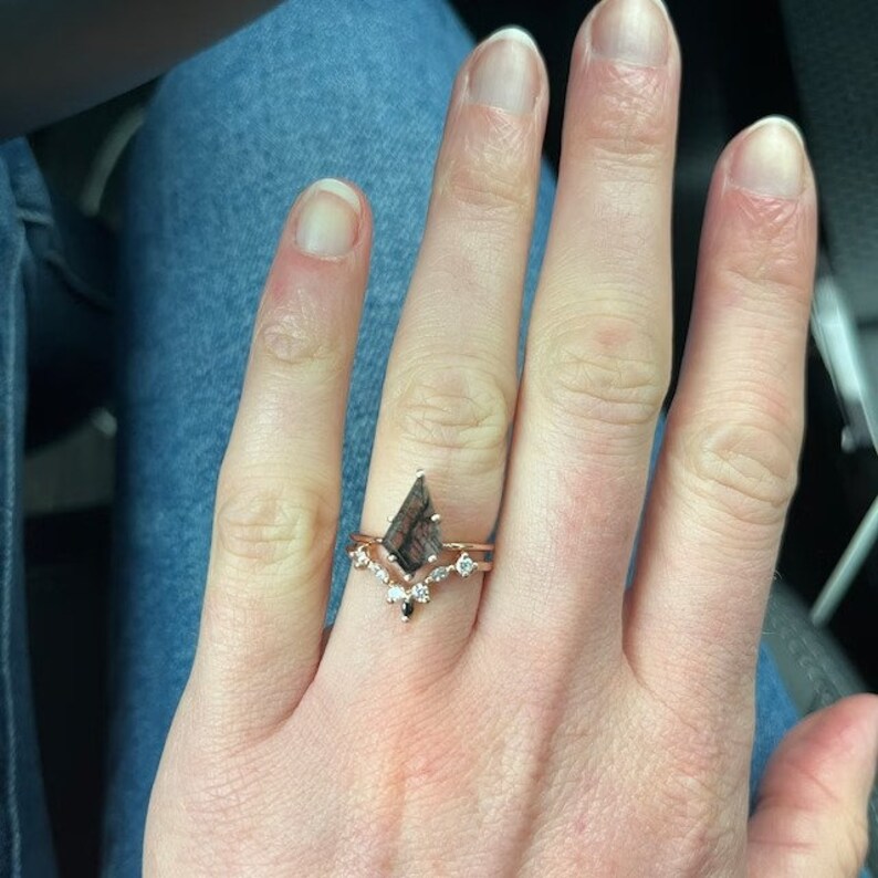 Set Of 2Pcs Natural Black Rutile Quartz Kite Shaped Ring, Wedding Ring, Bridal Ring, Engagement Ring, Dainty Promise Ring, Gift For Women image 2