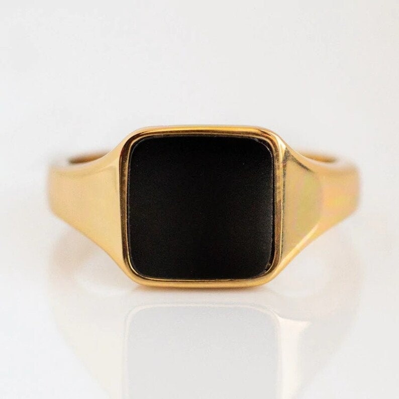 Natural Black Onyx Men's Ring, Signet Ring, 14k Gold Ring, Anniversary Ring, Wedding Ring, Gift For Him, Vintage Ring, Men Ring, Men's Gift image 2