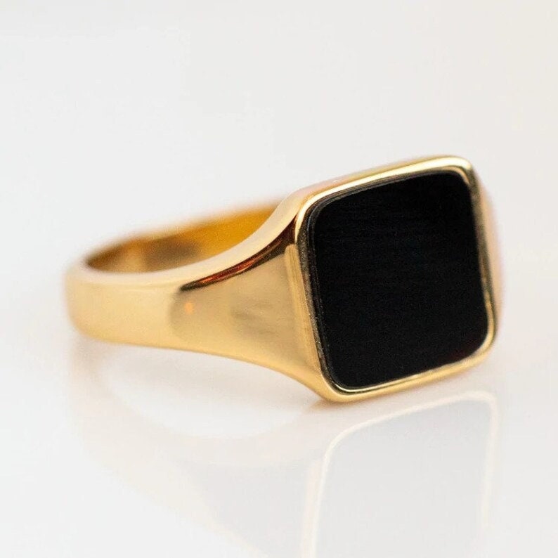 Natural Black Onyx Men's Ring, Signet Ring, 14k Gold Ring, Anniversary Ring, Wedding Ring, Gift For Him, Vintage Ring, Men Ring, Men's Gift image 3