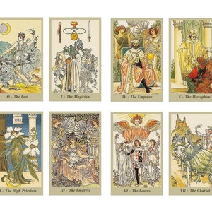 Mazzo di tarocchi dell'arte vittoriana. Carte dei tarocchi con illustrazioni d'epoca