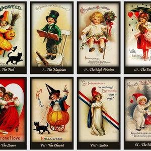 Weihnachtsgrüße Tarot Deck. Vintage Tarotkarten