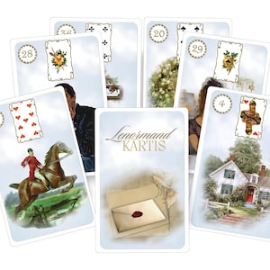 Himmelblaues Lenormand Orakel Kartenspiel, Vintage Postkarten Design
