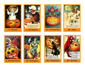 Halloween Tarot deck. Vintage tarot cards