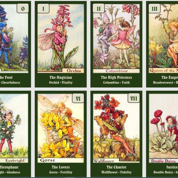 Blumenfeen-Tarot-Deck. Vintage Kunst-Tarotkarten