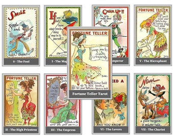 Comic Tarot deck. Vintage fortune teller tarot cards