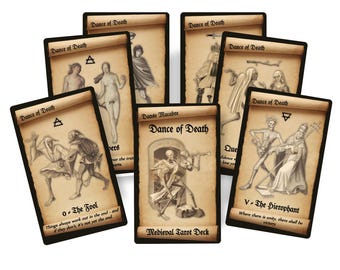 Dance of Death Tarot deck. Ancient illustrations tarot cards