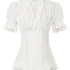 Short Sleeve Victorian Blouse, Victorian Style Women's Blouse, Button ...