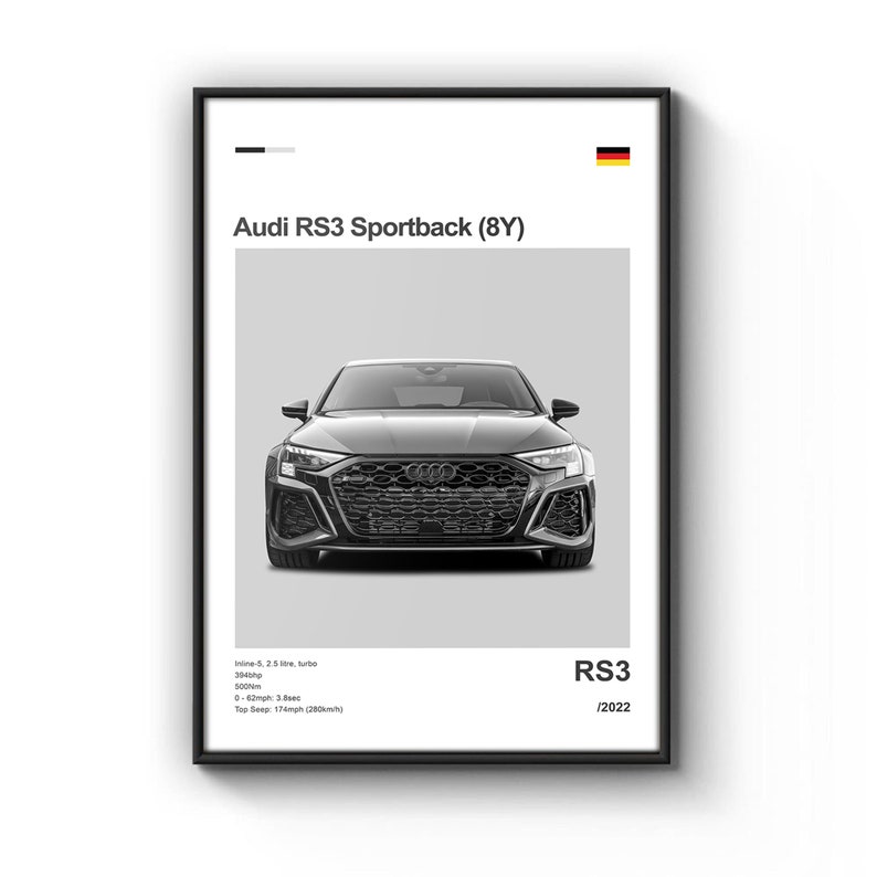 Audi RS3 Sportback 8Y Poster Mid Century Modern Car Poster Etsy