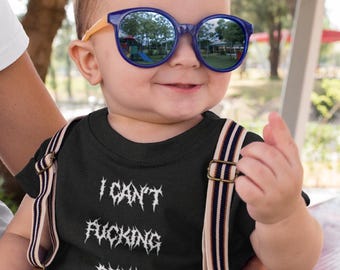 Funny Emo Baby Infant Tee, Black Metal Font Toddler Shirt, I Can't Read Baby Shirt, Edgy Kid's Tee, Alt Baby Clothing, Dark Humor Baby Top