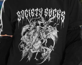 satanic t-shirt, dark humor, horror, goth, society sucks, funny t-shirt, sarcastic, alternative fashion, edgy, black metal shirt, goth shirt