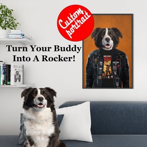 Custom Pet Portrait, Custom Dog Portrait, Custom Cat Portrait, Funny Animal Gift, pet painting, Funny Animal Lover Gift, rocker pet