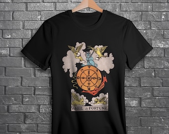 Tarot Tee, Wheel of Fortune Tarot Card Shirt, Tarot Card T-Shirt, Gothic Shirt, Occult Style, Alt Style, Witchy T-Shirt, Gift for her