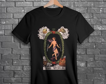 T-Shirt mit Welt-Tarotkartenmotiv, Tee im Stil von Hexen und Okkultisten
