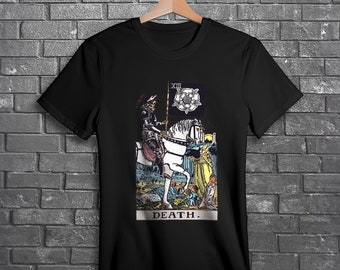 Camiseta de tarot ocultista, carta del tarot de la muerte, camiseta gótica, tarot vintage, camiseta de bruja, regalo para ella, regalo de carta del tarot, camiseta celestial