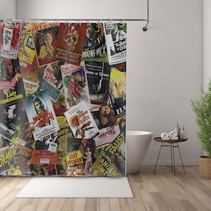 Horror Movie Shower Curtain, Vintage Horror Movie Shower Curtain, Retro Bathroom Decor, Eclectic Bathroom Decor, eclectic shower curtain
