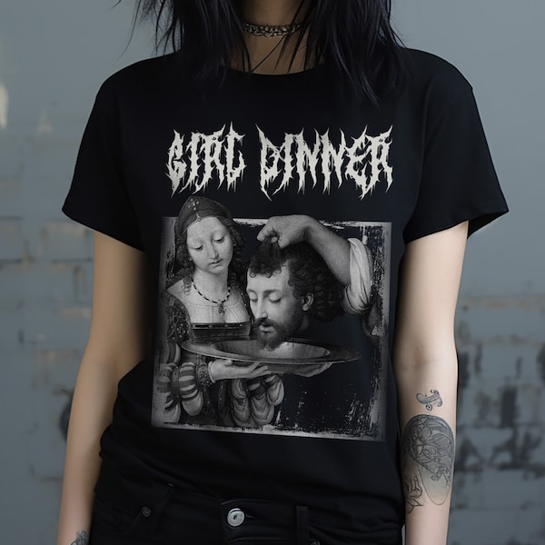 Mädchen Dinner T-shirt, Dark Humor Shirt, lustiges Tshirt, Black Metal Tee, feministisches Shirt, klassische Kunst Tee, Witchy Shirt, Feminismus Tee