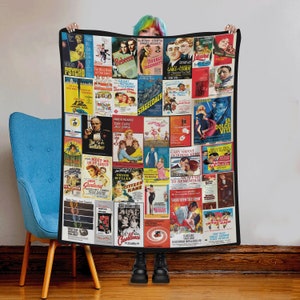 Vintage Film Decor, klassische Filme Geschenk, Film Decke, Film Decke, Retro Film Poster, Collage Decke, Vatertagsgeschenk, Geschenk für Papa