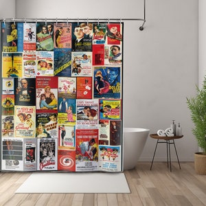 Vintage Movie Posters Shower Curtain, Nostalgic Collage, Classic Movies, Gift For Movie Lover, Retro Movies, Old Hollywood, film buff