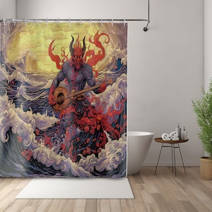 Goth Shower Curtain, Gothic Home Decor, Art Shower Curtain, Cool Shower Curtain, Fall Shower Curtain, Horror Gift, Bath Decor, Devil Decor