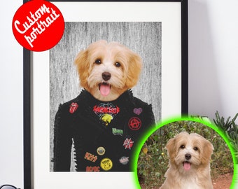 Custom Pet Portrait: Rockstar Dog or Cat Art Print