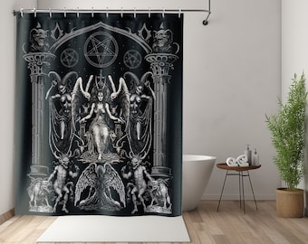 Baphomet Shower Curtain, Goth Shower Curtains, Gothic Home Decor, Gothic Bathroom, Black Shower Curtain, Horror Shower Curtain, Spooky Decor