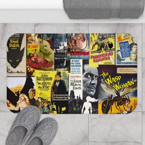 Vintage Horror Movies Collage | Bath Mat | Unique Bathroom Decor | Gift Idea for Horror Movie Lovers  | Two Sizes
