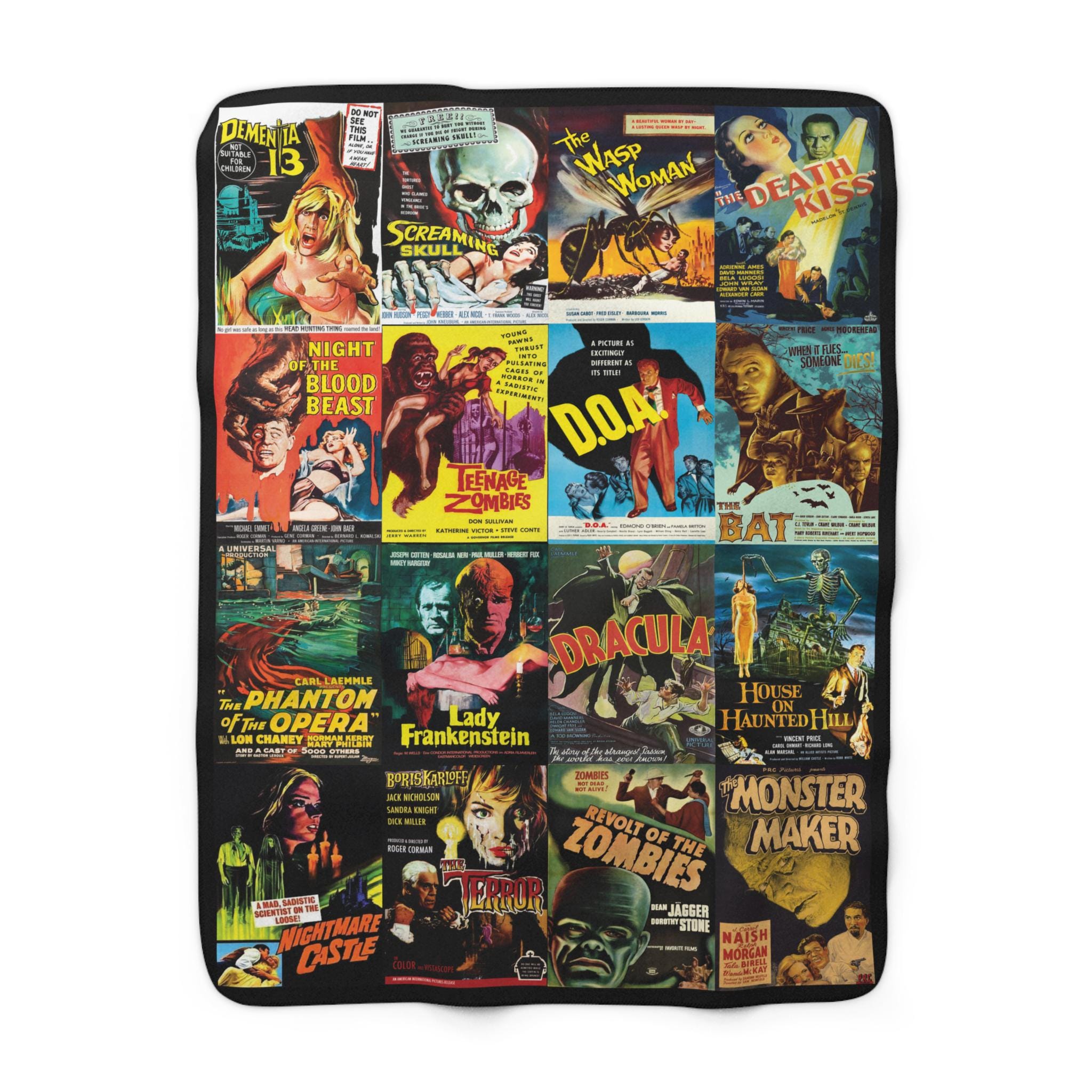 Vintage Horror Movie Blanket,  Classic Horror Movie Blanket, Horror Movie Poster Blanket, Sherpa Fleece Blanket
