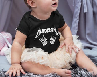 Custom Baby Clothes, personalized baby bodysuit, babyshower gift, gothic infant, custom newborn gift, punk rock baby, gothic baby