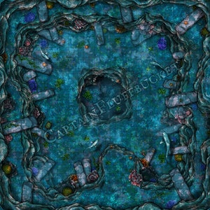 Onderwatergrotgevechtskaart voor Dungeons and Dragons. (VTT, digitale kaart, 40x40)