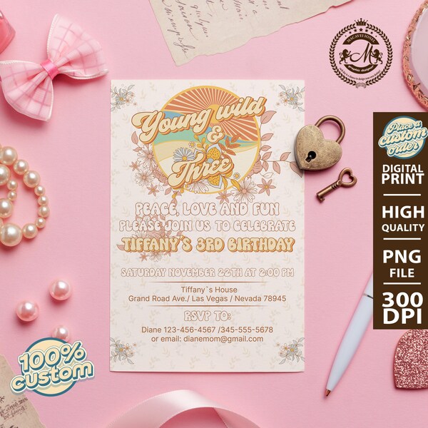 70s Theme Kids Birthday Invitation Etsy