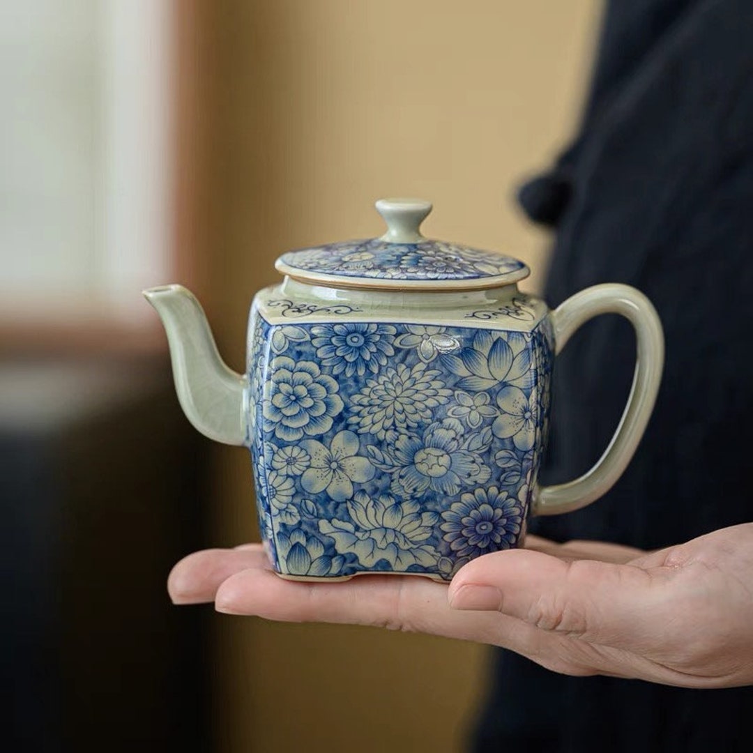 Handmade Teapot, Vintage Ceramic Tea Pot, Small Teapot, Square Teapot