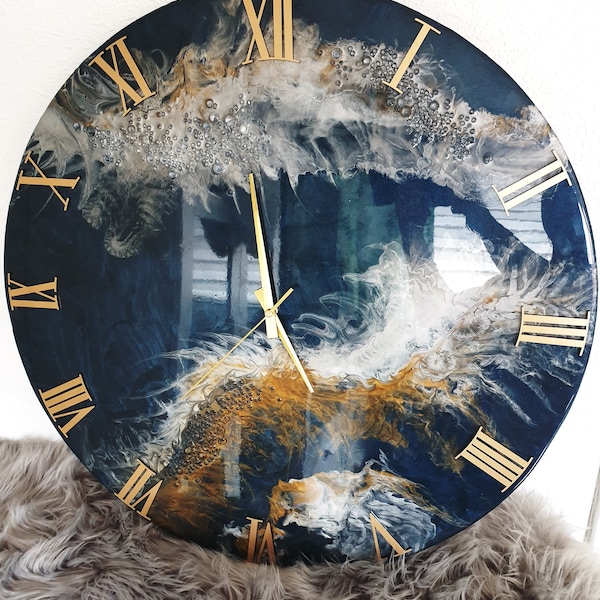 Large Wall Clock Handmade Gift Resin Epoxy