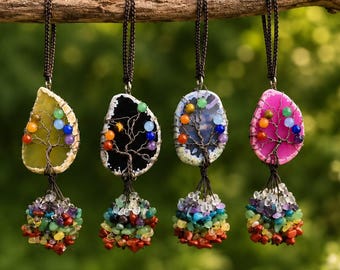 Chakra Crystal Tree of Life, Car Hanging Ornament ,Agate Tree of Life Pendant, Boho Home Decor,Healing Gemstone Suncatcher, Yoga Meditation