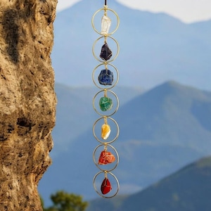 Raw Gemstone Suncatcher for Yoga and Meditation Space ,Healing Natural Stone Decor , Boho Window Hanging ,Raw Gemstone Housewarming Gift ,