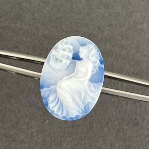 Camafeo victoriano de piedra ovalada, camafeo victoriano de dama, camafeo ovalado con parte trasera plana, joyería con camafeo de ágata azul, camafeos para joyería de 22 mm x 30 mm