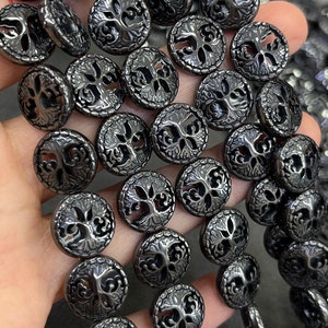 Superior Quality, Natural Hematite Tree of Life Coin beads , Tree Hematite beads with Highly Polished, Smooth, Shiny for Jewelry Making 12mm