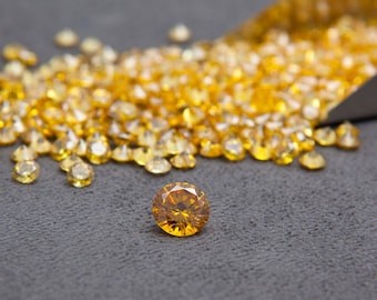 Round Shape Citrine Color, Cubic Zirconia (CZ), Round Brilliant Cut, Loose Stones, Perfect Colors & Quality,1mm-15mm For Jewelry Making