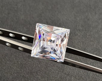 スクエアプリンセスカットホワイトキュービックジルコニア10個、15 x 15 mmルースファセットCZ、スーパースターブリリアントカットストーン