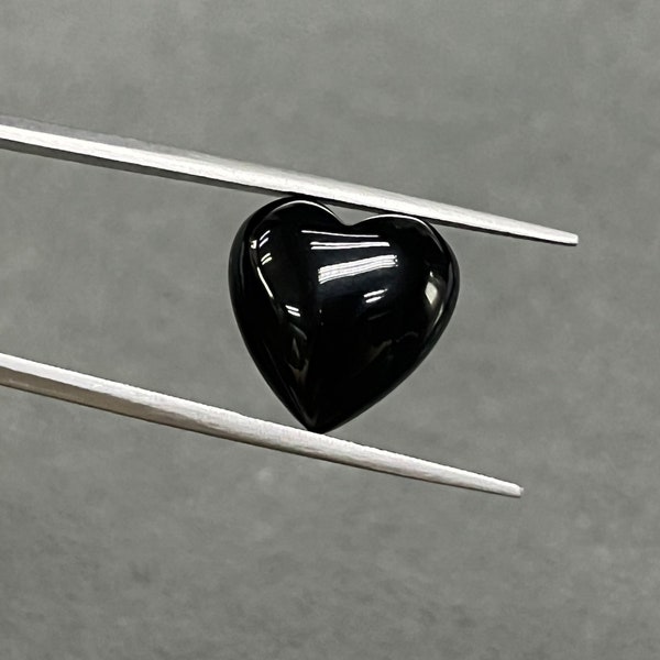 Superior Quality Natural Heart Shape Black Onyx Cabochon, Loose Natural Gemstone, Heart Black Onyx Gemstone 12mm to 16mm for Jewelry Making