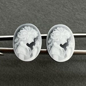 2 PCS Victorian Cameo Oval Stone, Victorian Lady Cameo ,Oval Flat Back Cameo Black Agate Cameo Jewelry ,Cameos for Jewelry Making 15mmx20mm