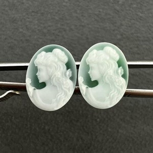 2 PCS Victorian Cameo Oval Stone, Victorian Lady Cameo ,Oval Flat Back Cameo, Green Agate Cameo Jewelry ,Cameos for Jewelry Making 15mmx20mm