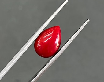 Cabujón de coral rojo en forma de lágrima, piedras preciosas de coral rojo, cabujón de coral teñido en forma de lágrima, cabujón de coral con parte trasera plana para fabricación de joyas de 6 x 8 a 10 x 14 mm