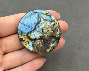 Labradorite Wolf Totem, Hand Carved Crystal Animal, Spiritual Healing Decor
