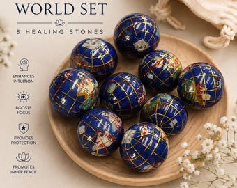 18mm 8 pcs Lapis Gold Color Inlay Globe Gemstone Beads Cabochon , Full Round Lapis Gold Color,  Lot Of 8 for Jewelry Making