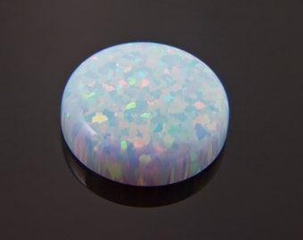 Round Lab Grown Opal Cabochon 3mm–14 mm, White Synthetic Opal Gems Flat Back